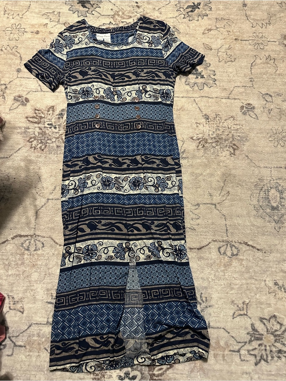 Striped Blue Patterned Short-Sleeve Maxi Dress